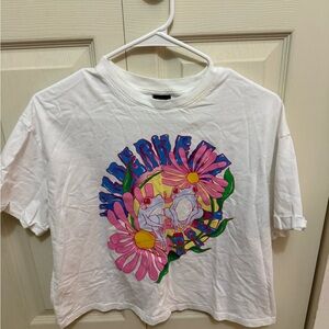 White Graphic T-Shirt with Pink Floral Design